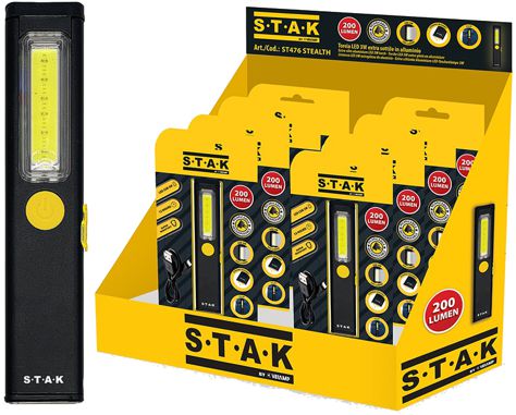 TORCE VELAMP LED W.3 RICARICABILI EXTRA  SOTTILI IN ALLUMINIO DISPLAY PZ.8 ST476